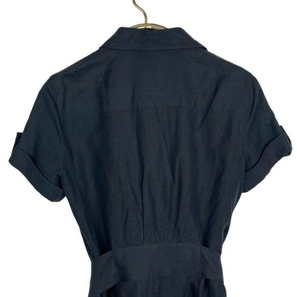 ARMANI COLLEZIONI LINEN BUTTON DOWN BELTED SAFARI STYLE BLACK SHIRT DRESS - Picture 8 of 15